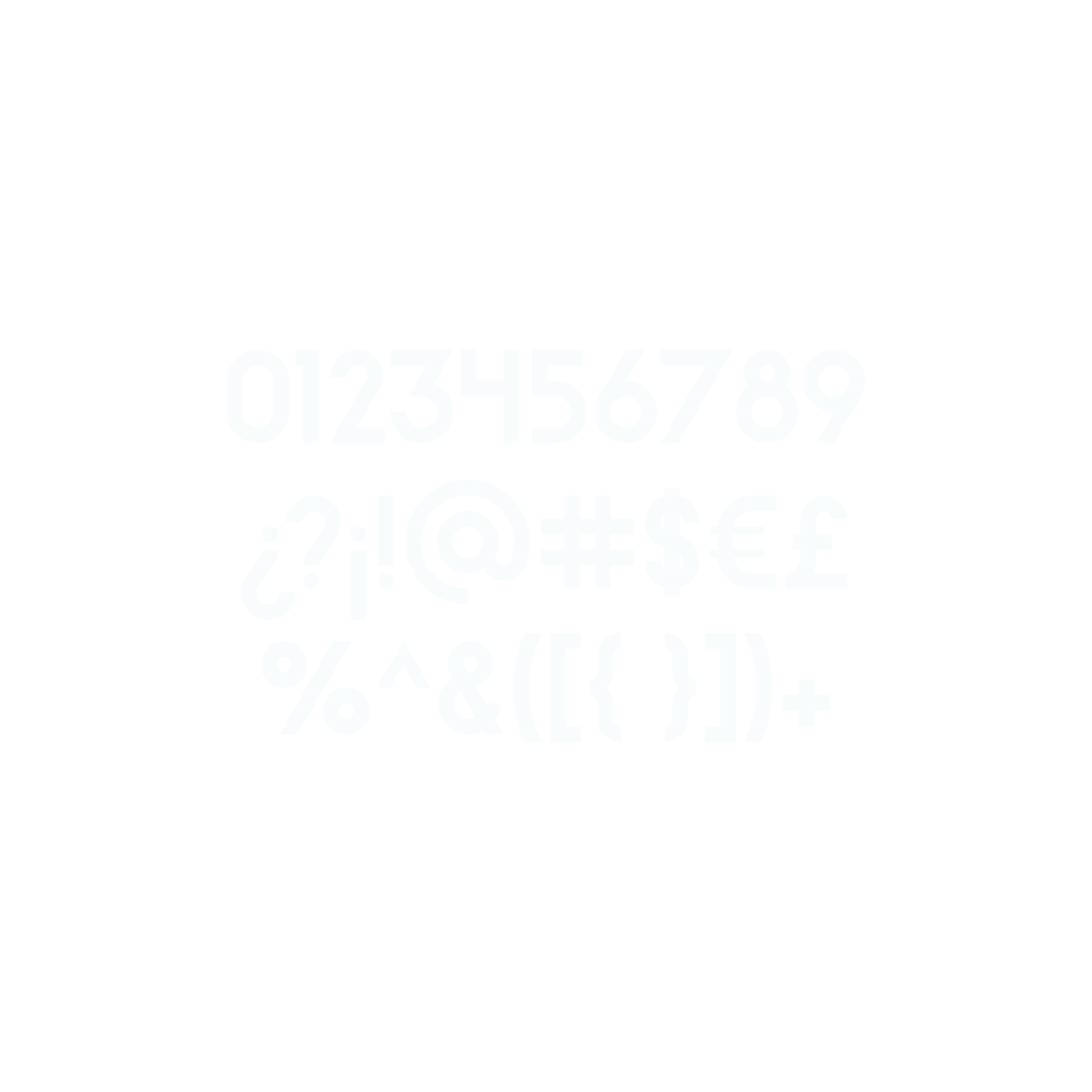 An image showcasing the characters of the numerals and some symbols in the Geomatrica font.