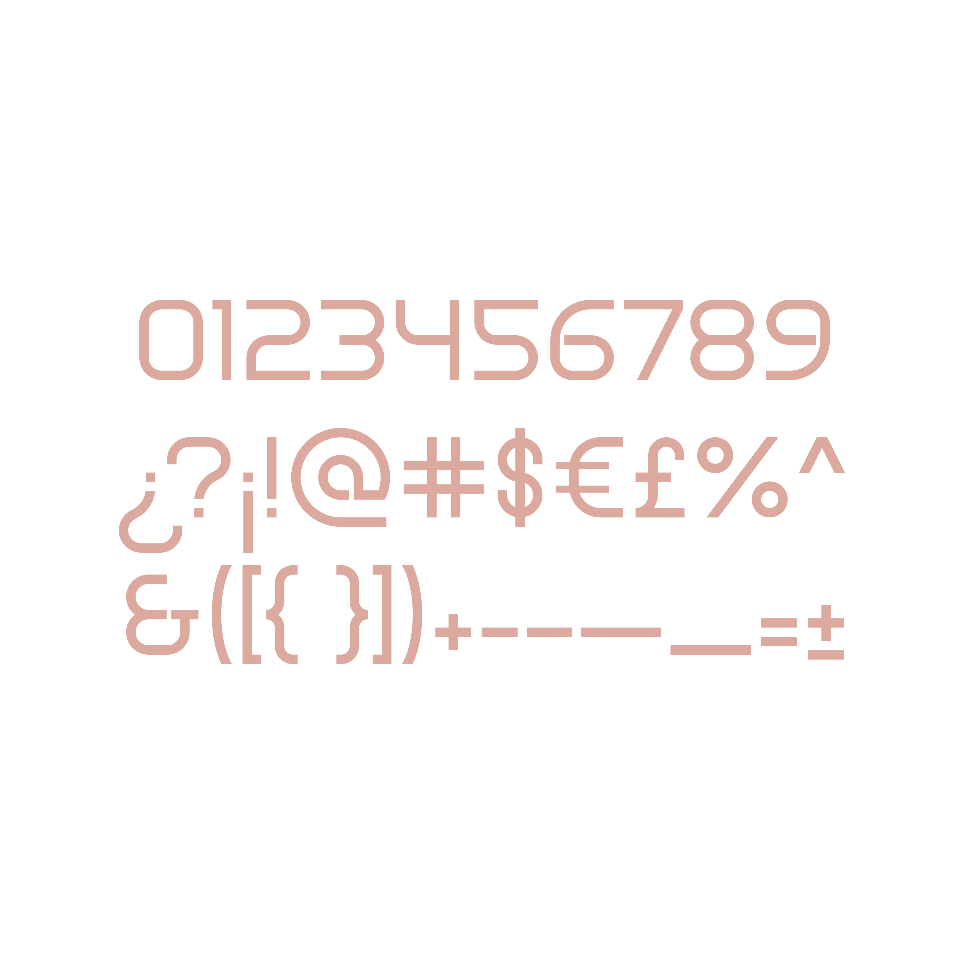 An image showcasing the characters of the numerals and some symbols in the Modulato font.